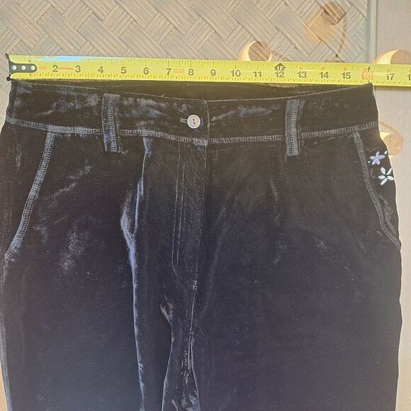 J. Jill Black Velvet Embroidered Wide Leg Pants size 12 Pockets Zip Fly Trousers - Picture 14 of 16